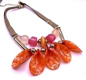 Chico's Funky Chunky Orange Statement Necklace 22in